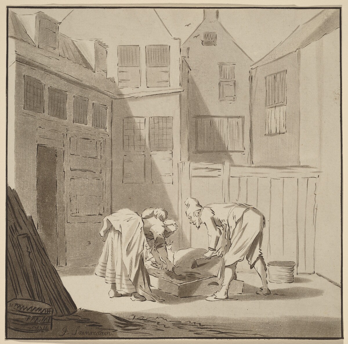 Hog Slaughterers by Cornelis Ploos van Amstel (editor) and Bernhard Schreuder (printmaker), after Gerard ter Borch the Younger (formerly Jan Pietersz Saenredam)