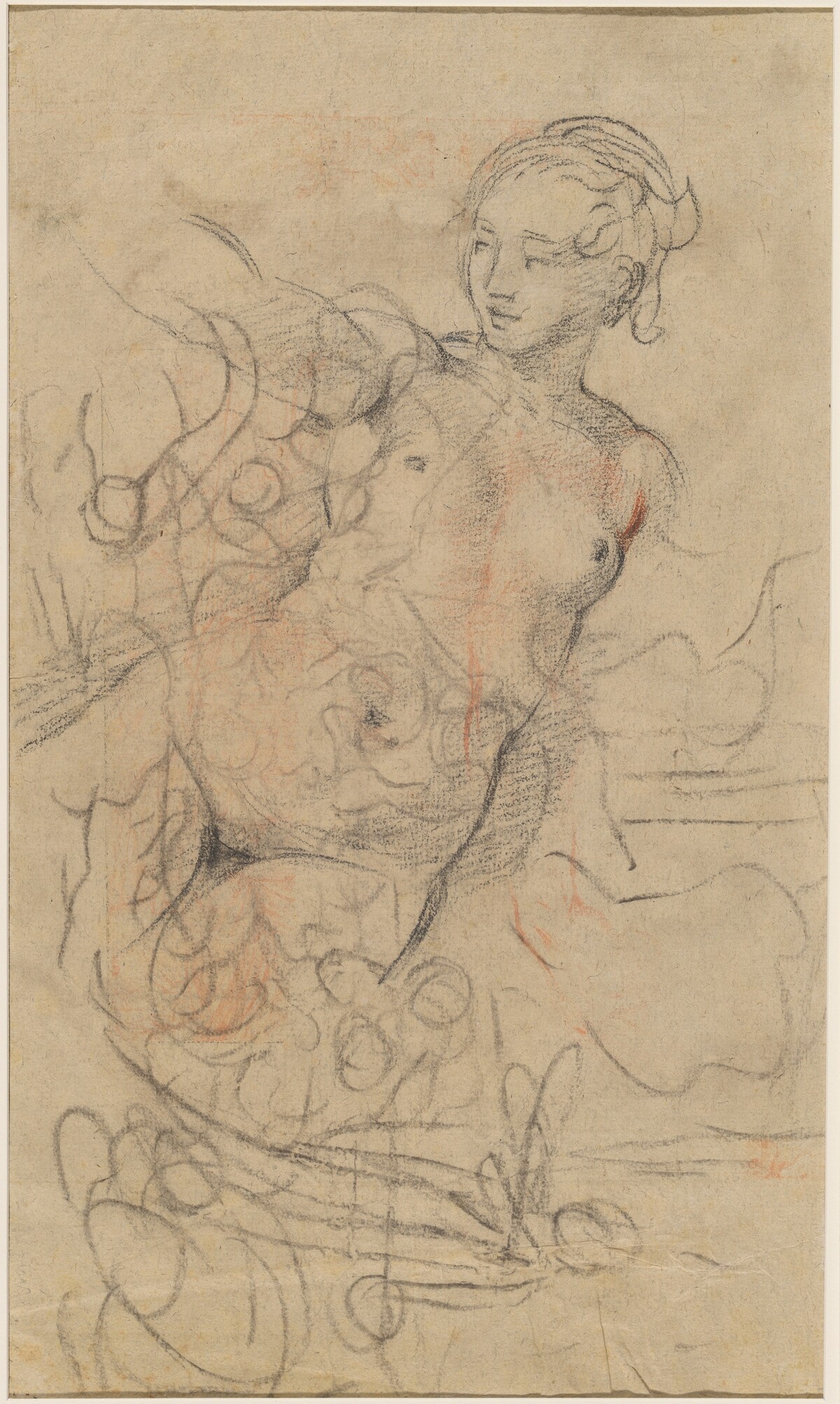 A Reclining Nude with Her Right Arm Raised over a Swift Composition Study [verso] by Jean-Baptiste Deshays