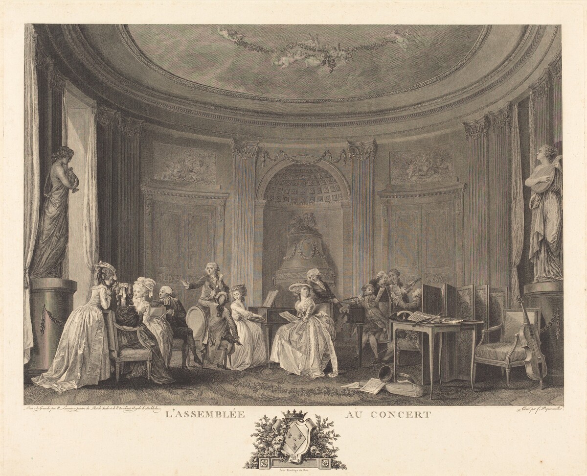 L'assemblee au concert by Francois-Nicolas-Barthelemy Dequevauviller after Nicolas Lavreince