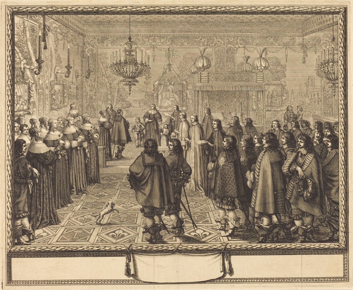 Ceremony of the Contract of Marriage between Vladislas IV, King of Poland, and LouiseMarie of Gonzaga, Princess of Mantua, at Fontainbleau by Abraham Bosse