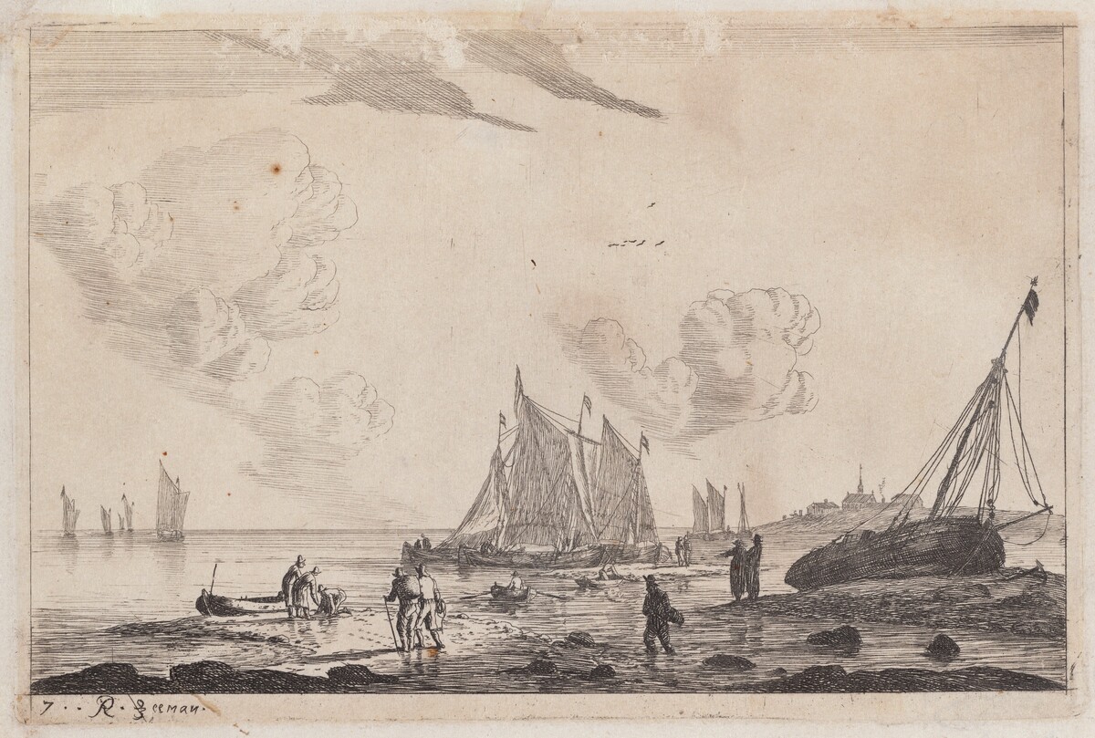 Beach Scene with Ketches and other Fishing Boats by Reinier Nooms, called Zeeman