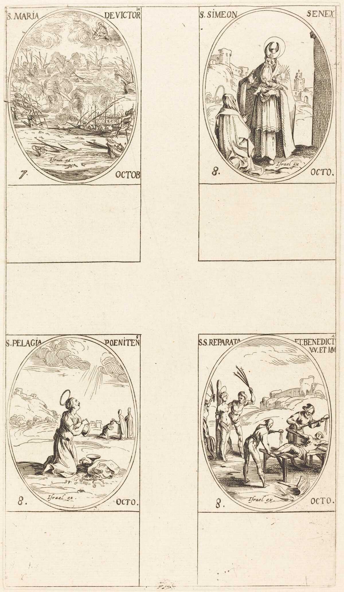 St. Mary of Victory; St. Simeon, Prophet; St. Pelagia; Sts. Reparata and Benedicta by Jacques Callot