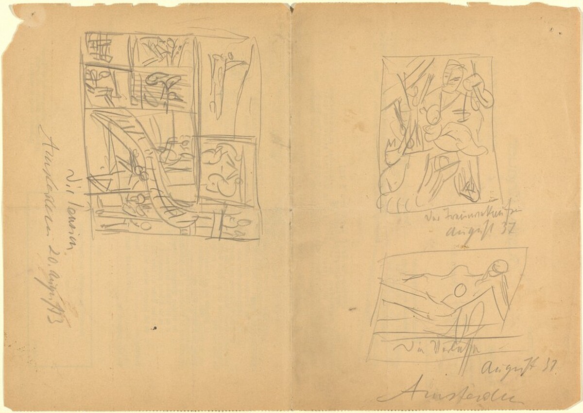 (Sketches on Verso of Moving Slip) by Max Beckmann