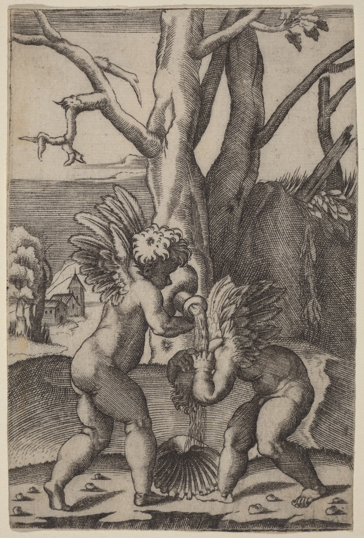 Two Loves by Agostino dei Musi after Raphael