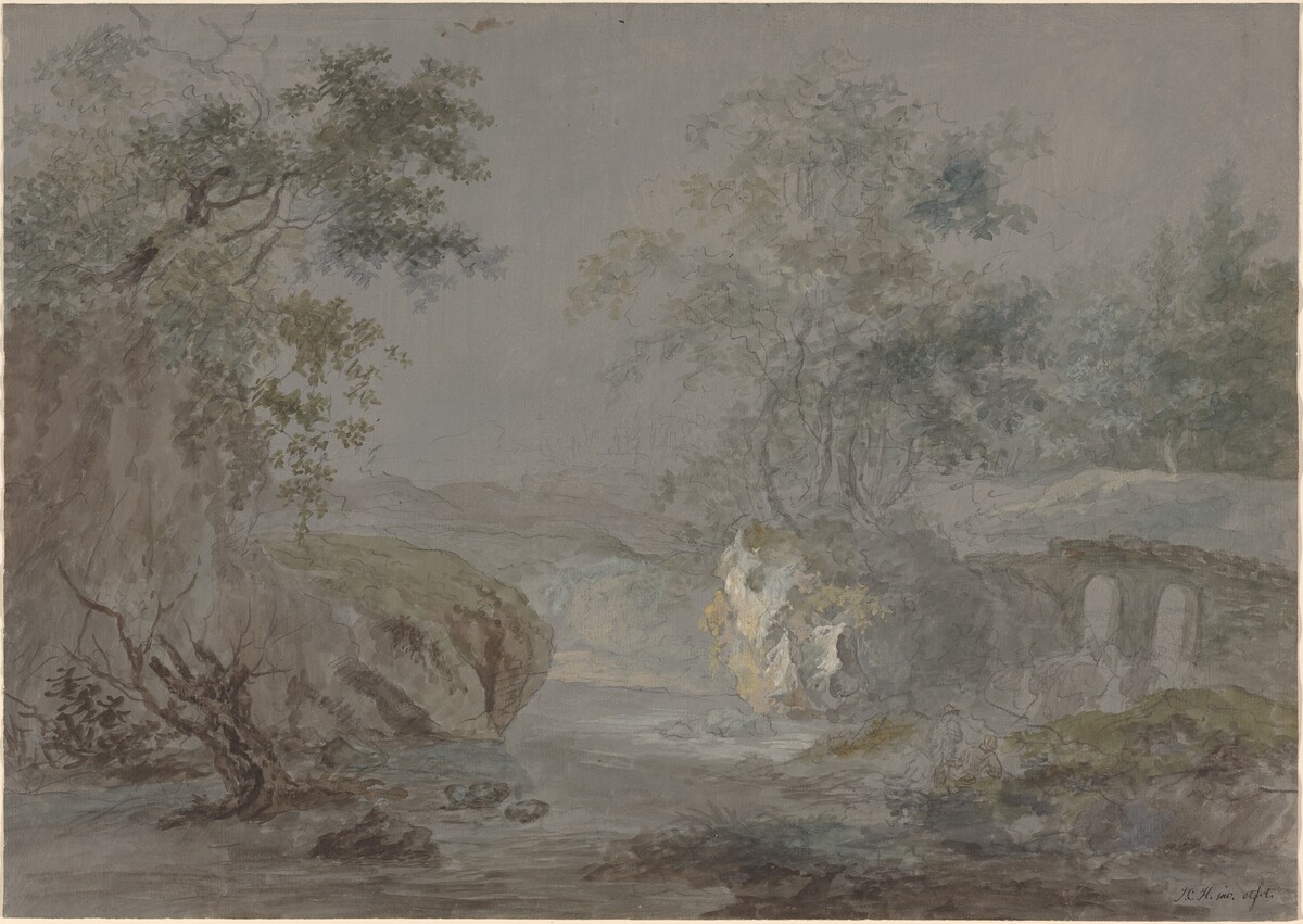 Wooded Cliffs along a Riverbank by Johann Caspar Huber