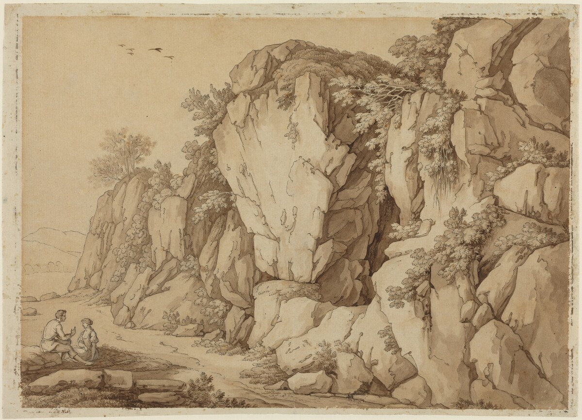 A Young Couple Seated near a Massive Rock Formation by Johann August Nahl II