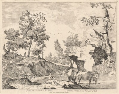 Landscape with Shepherdess and Herd at a Watering Hole