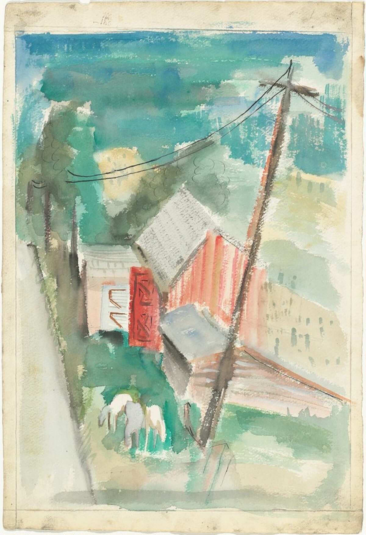 Untitled (Farm scene horses and barn) by Mark Rothko