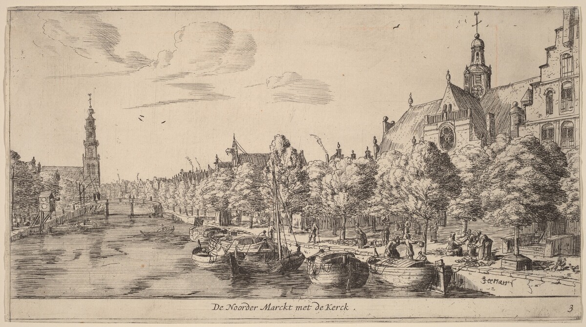 Noordenmarkt with the Noorden Kerk (De Noorder Marckt met de Kerck) by Reinier Nooms, called Zeeman