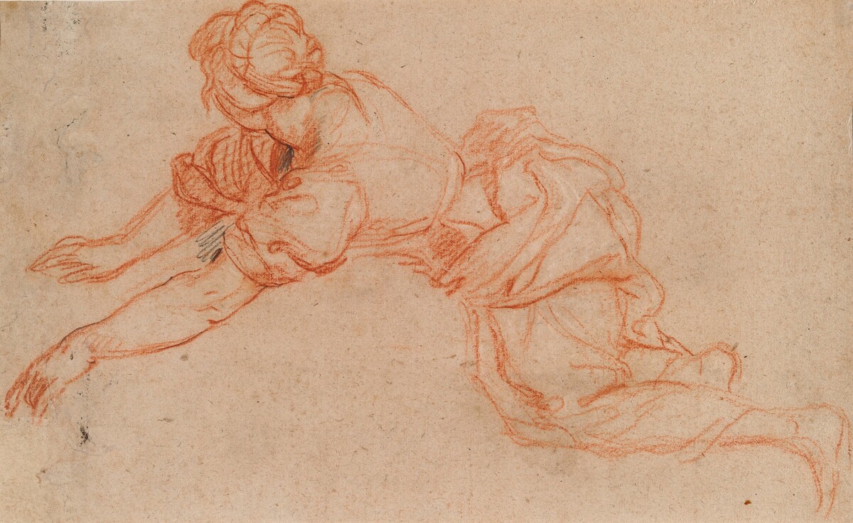 Young Woman Kneeling and Reaching Forward [verso] by Charles de La Fosse