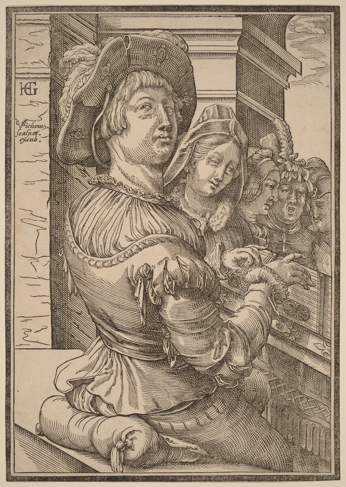 A Young Man Playing a Psalterium by Christoffel van Sichem I after Hendrik Goltzius