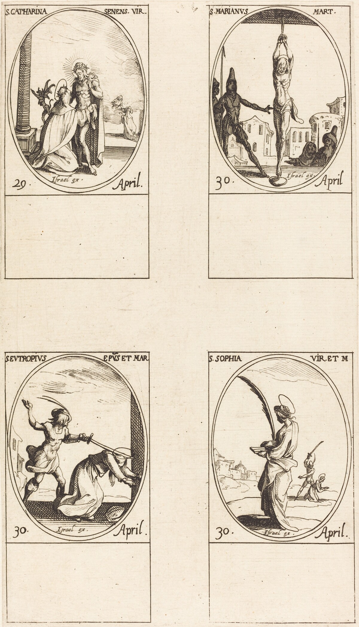 St. Catharine of Siena; St. Marian; St. Eutropius; St. Sophia by Jacques Callot