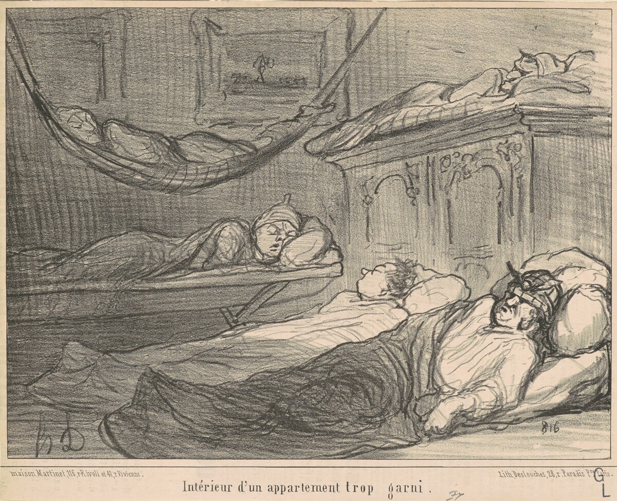 L'Interieur d'un appartement trop garni... by Honoré Daumier