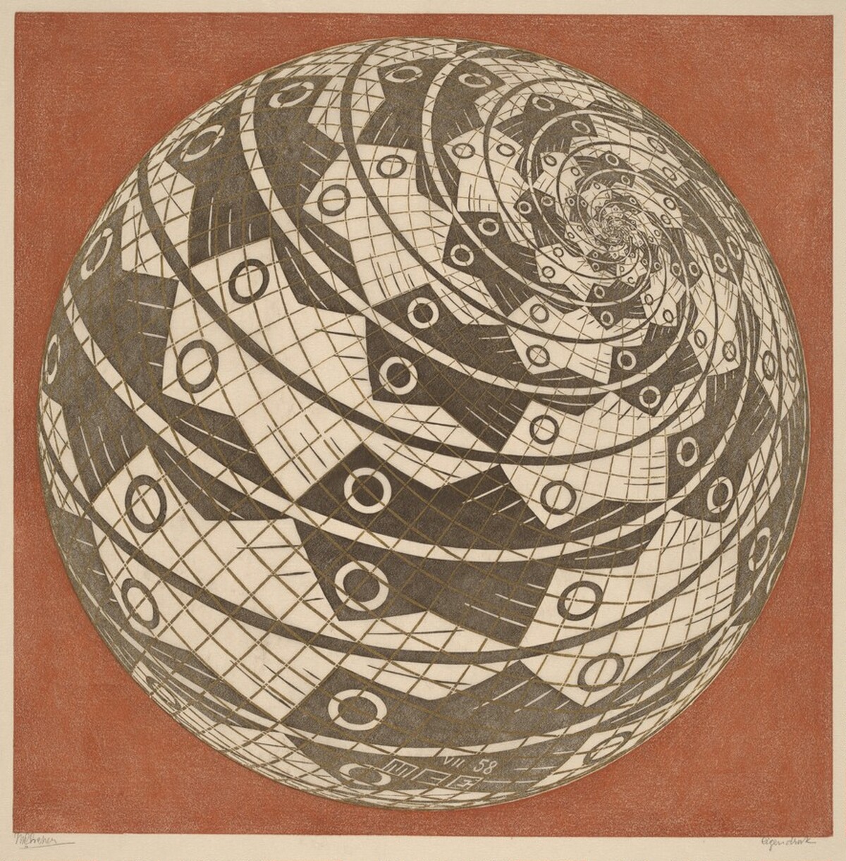 Sphere Surface with Fish by M.C. Escher