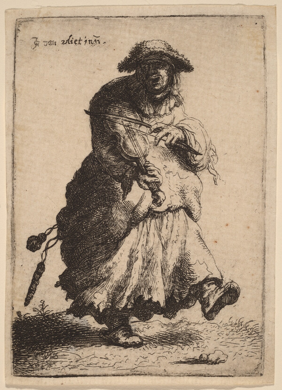 Beggar Woman Playing the Violin by Johannes van Vliet
