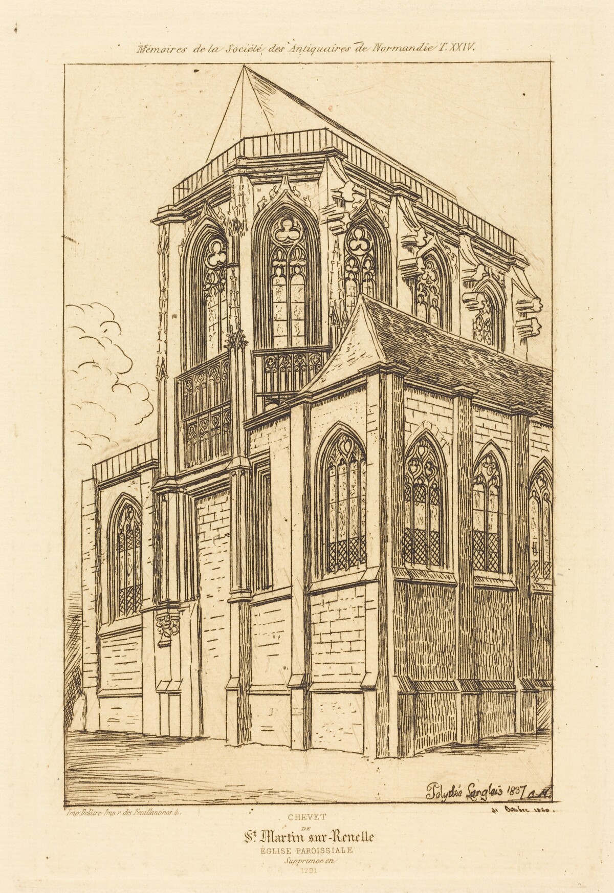 Chevet de St. Martin-sur-Renelle (The Apsis of the Church of St. Martin-sur-Renelle) by Charles Meryon after Polycles Langlois
