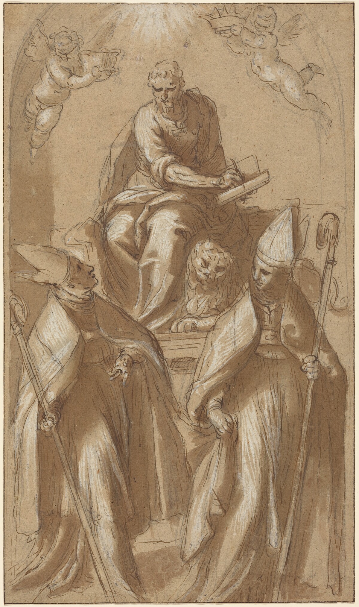 Saint Mark with Two Bishops and Putti by Attributed to Jacopo Palma il Giovane