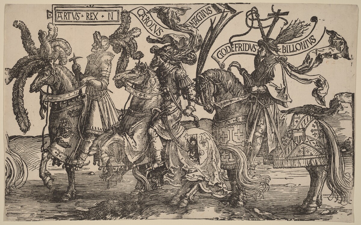 Arthur, Charles the Great (Charlemagne), Godfry of Bouillon by Lucas van Leyden