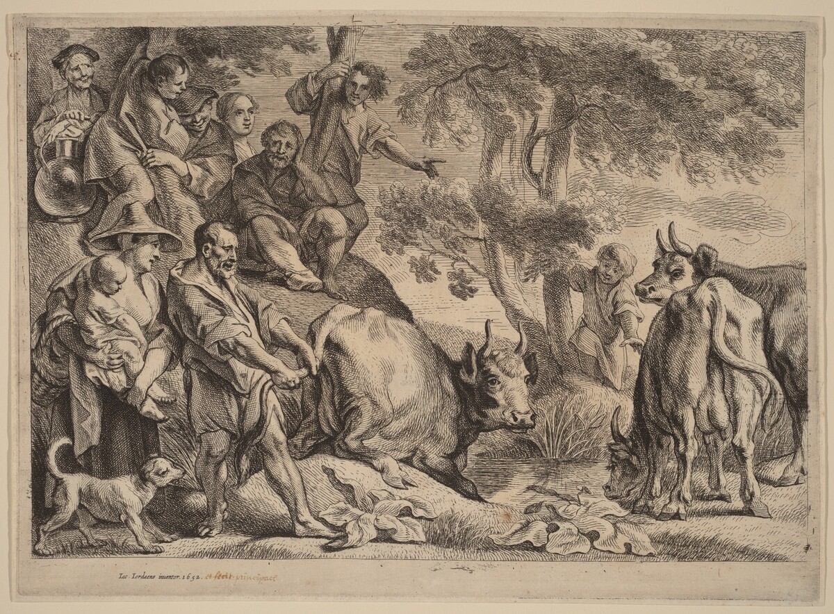 Thus the Master Pulls the Cow out of the Well by its Tail by Remoldus Eynhoudts, after Jacob Jordaens