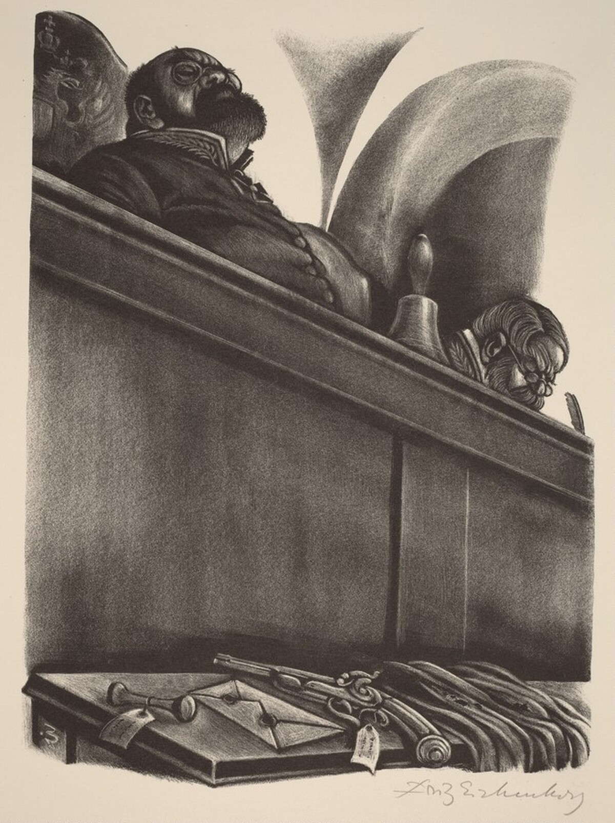 Trial for Murder  (Book XII: A Judicial Error, facing p.512) by Fritz Eichenberg