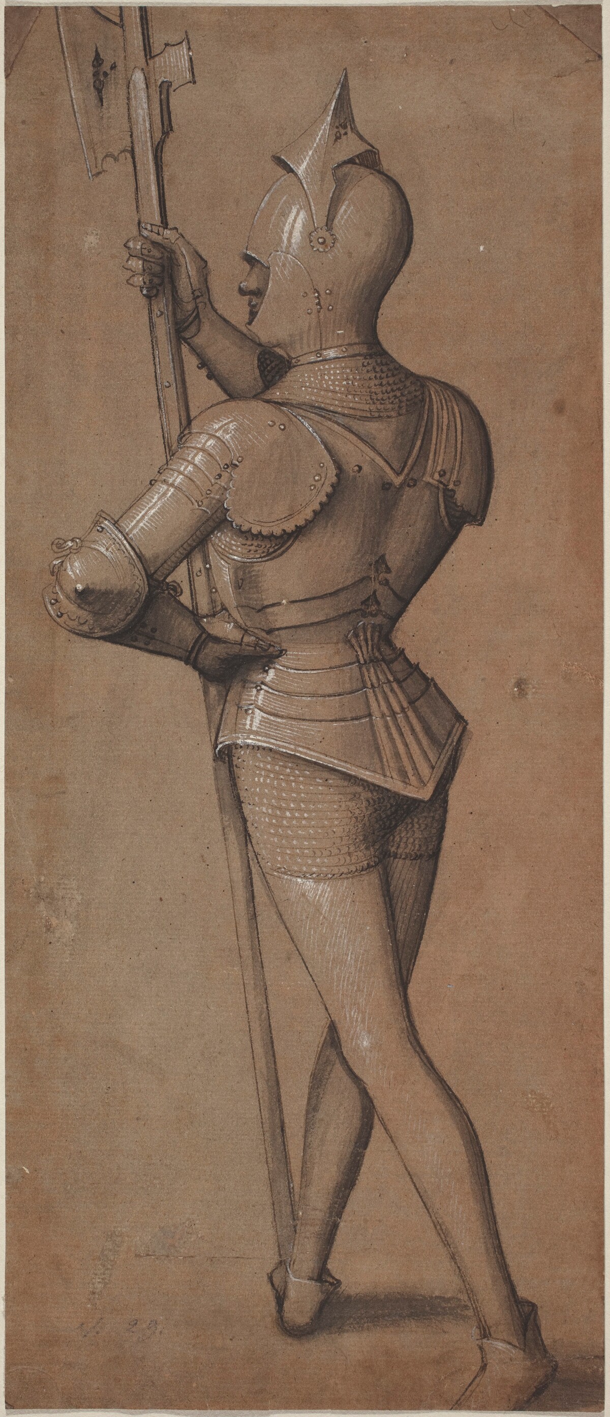 Knight in Armor, Holding a Halberd by Swabian School
