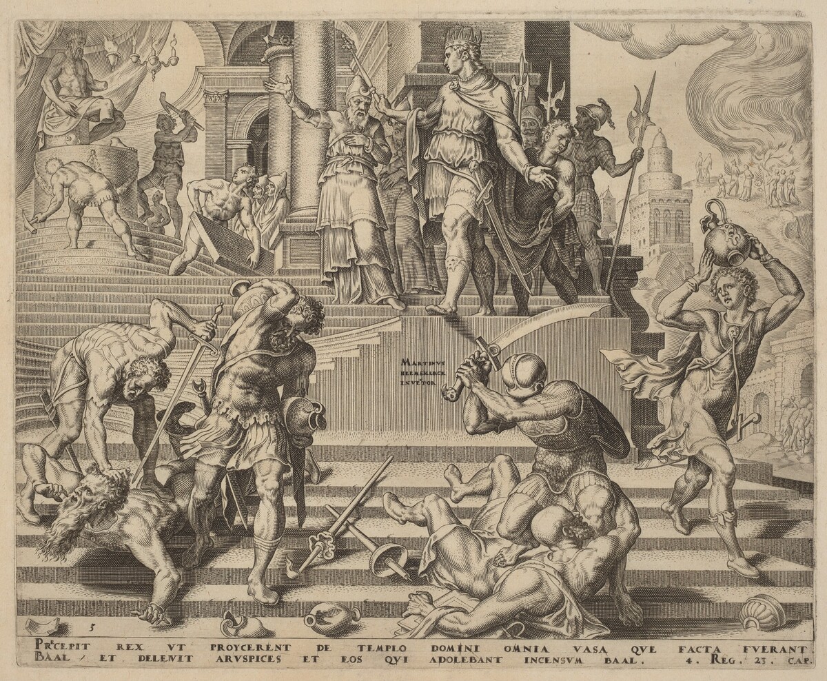 The Destruction of the Temple of Baal and the Slaughter of His Priests by Philip Galle, after Maerten van Heemskerck