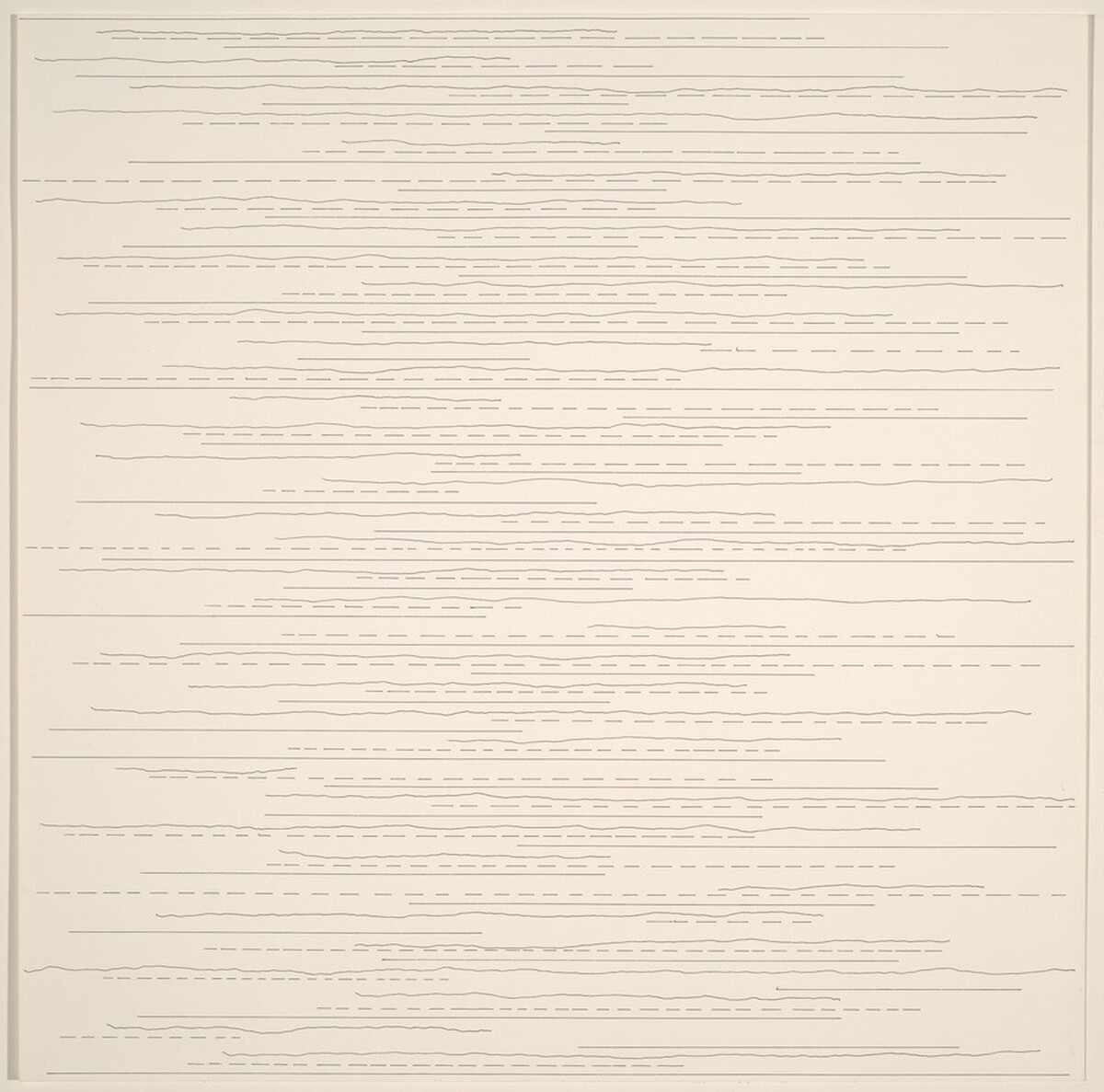 Alternate Straight, Not-Straight and Broken Lines, of Random Length Not Drawn to the Sides of the Page by Sol LeWitt