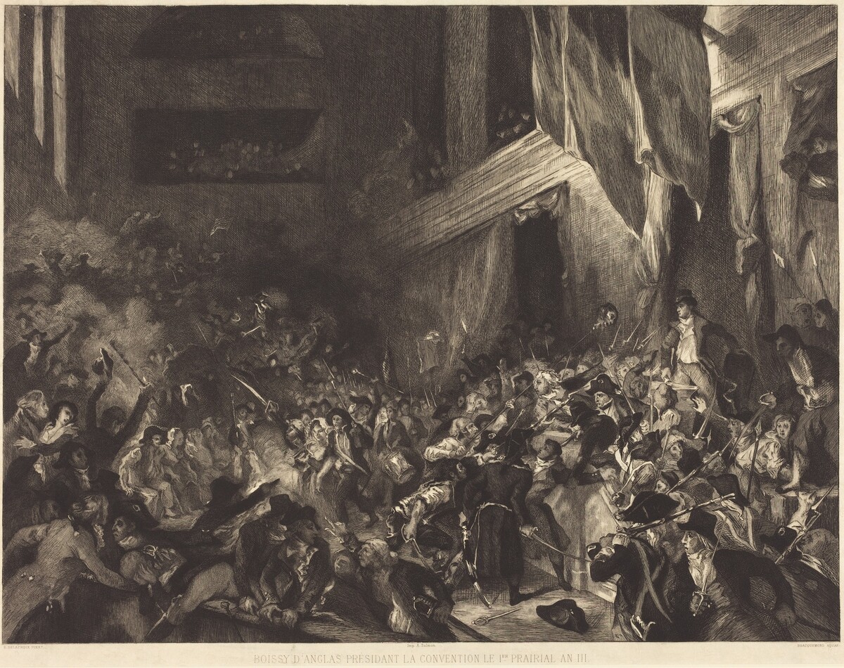 Boissy d'Anglas présidant la Convention le 1er Prairial An III by Félix Bracquemond after Eugène Delacroix