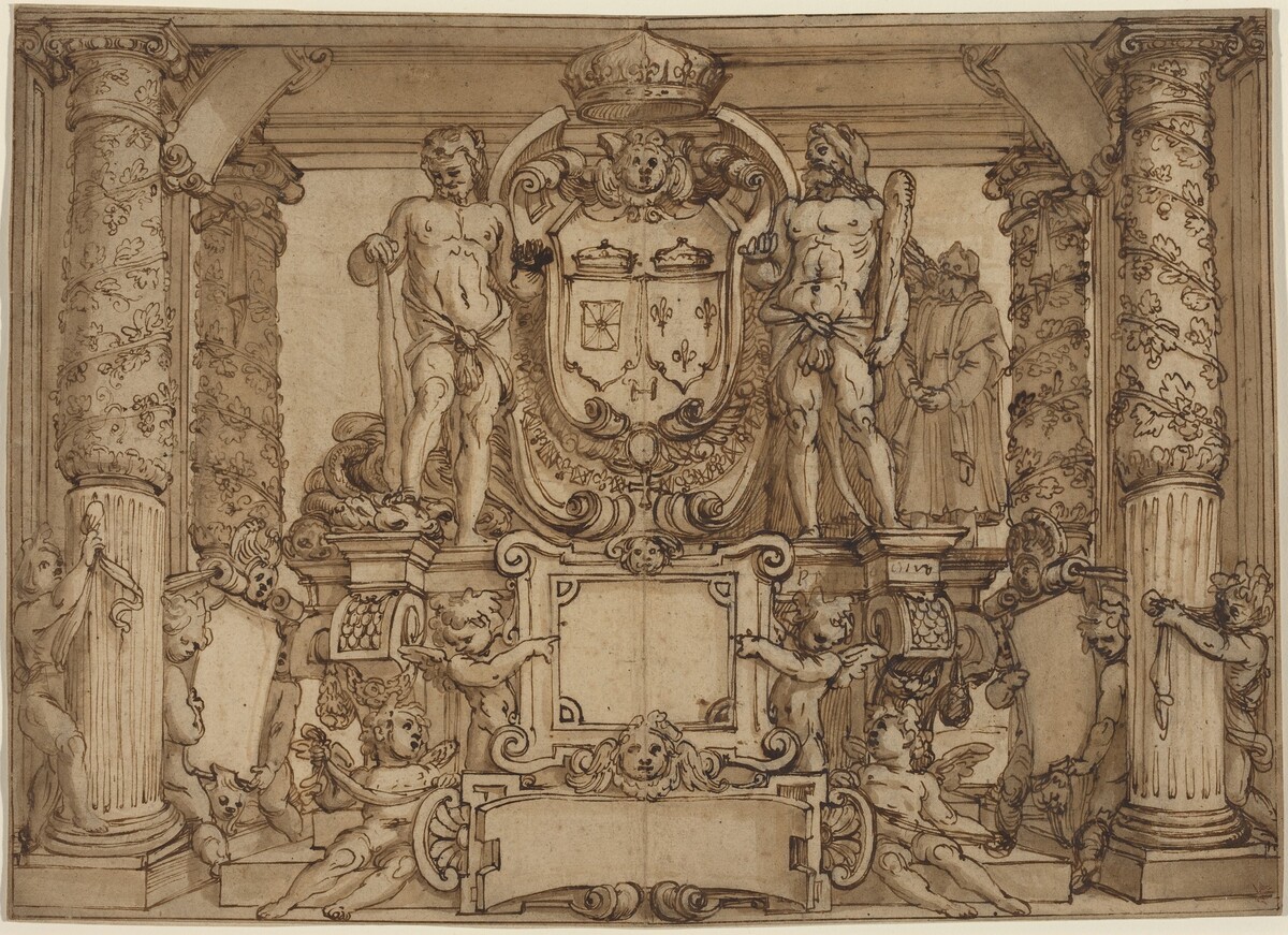 An Architectural Wall Design in Honor of Henry IV, the Gallic Hercules by Antonio Tempesta or Agostino Ciampelli