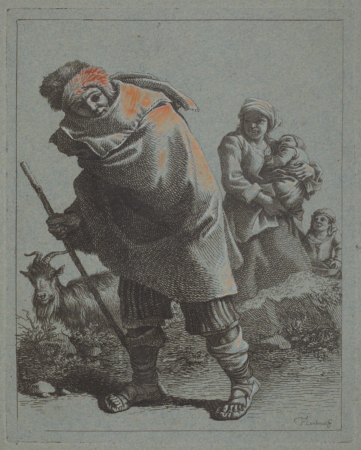 Shepherd with Walking Stick and a Peasant Woman with Child by Francesco Londonio