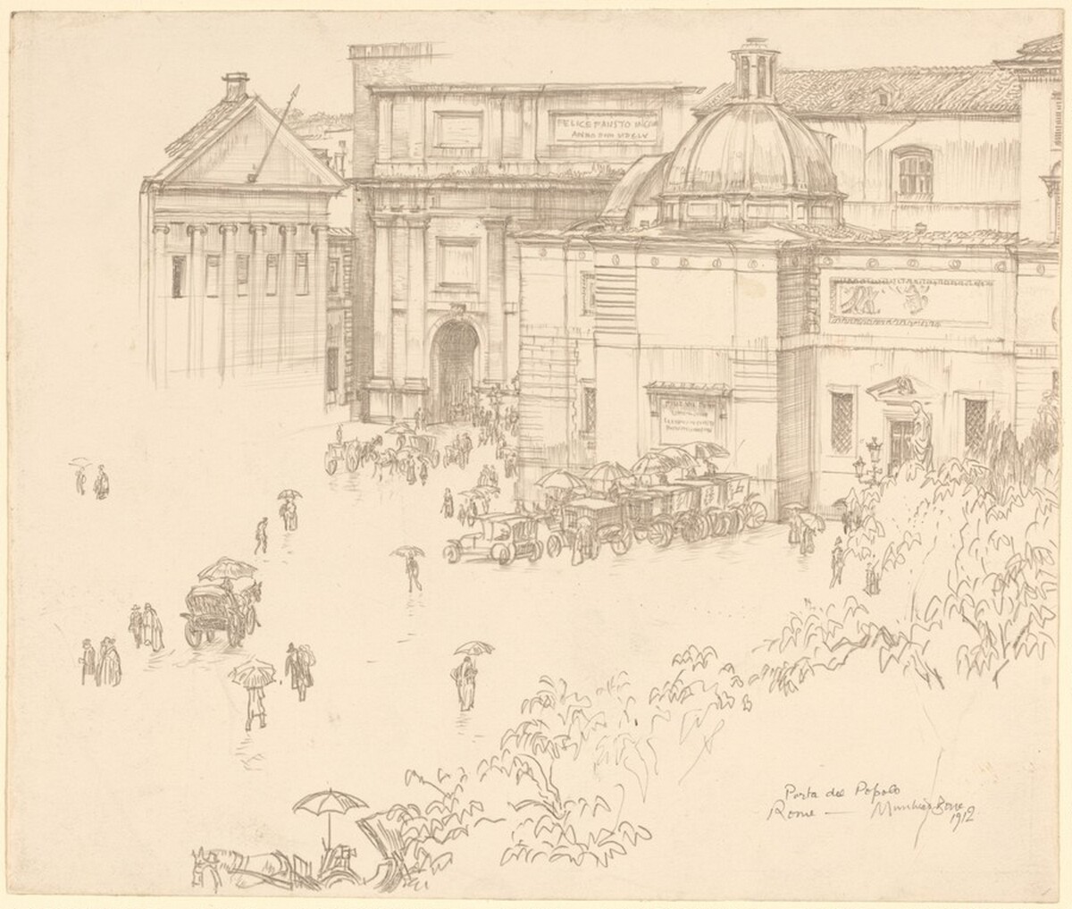 View of Porta del Popolo, Rome by Sir Muirhead Bone