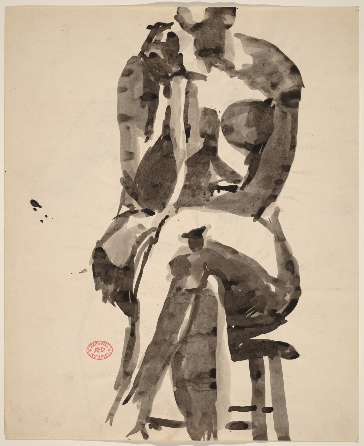 Untitled [front view of a female nude seated on a stool] [recto] by Richard Diebenkorn