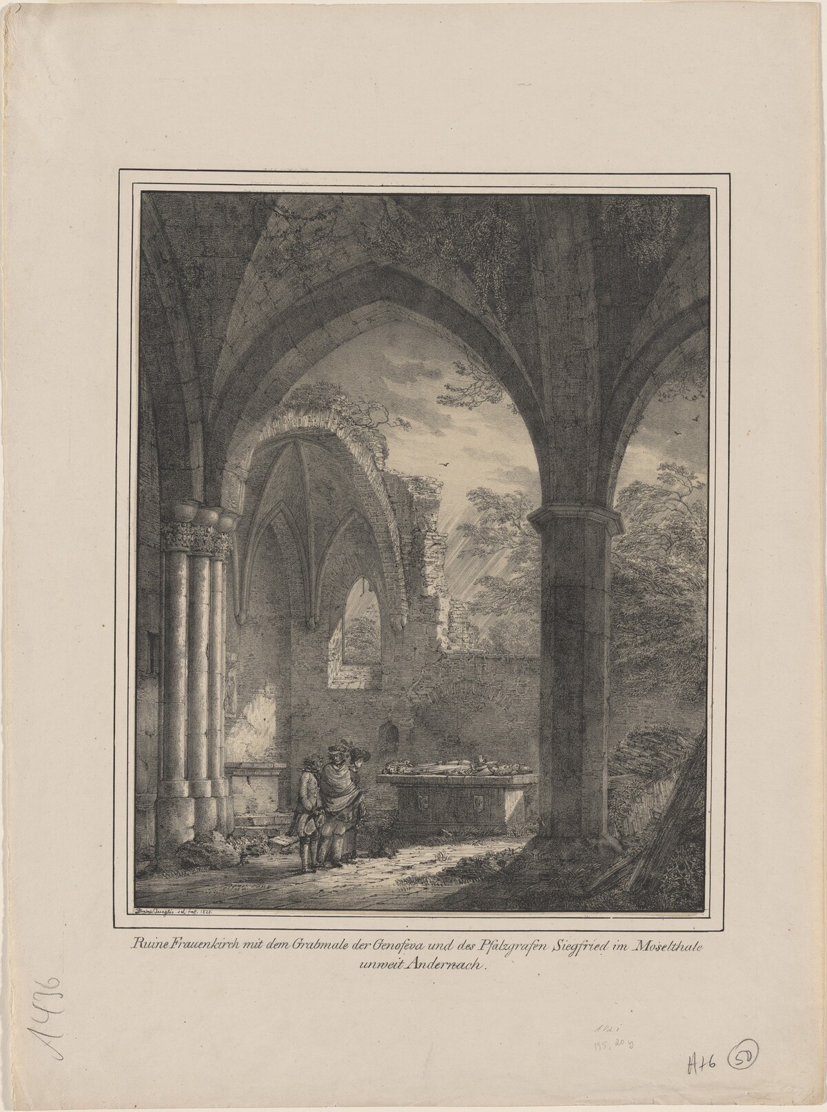 Ruine Frauenkirch mit dem Grabmale der Genoveva und des Pfalzgrafen Siegfried (Ruins of the Church of Our Lady with the Tombs of Genevieve and Count Siegfried) by Domenico Quaglio