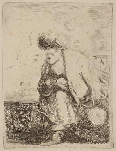 An Old Turk with Turban Seated on a Rock