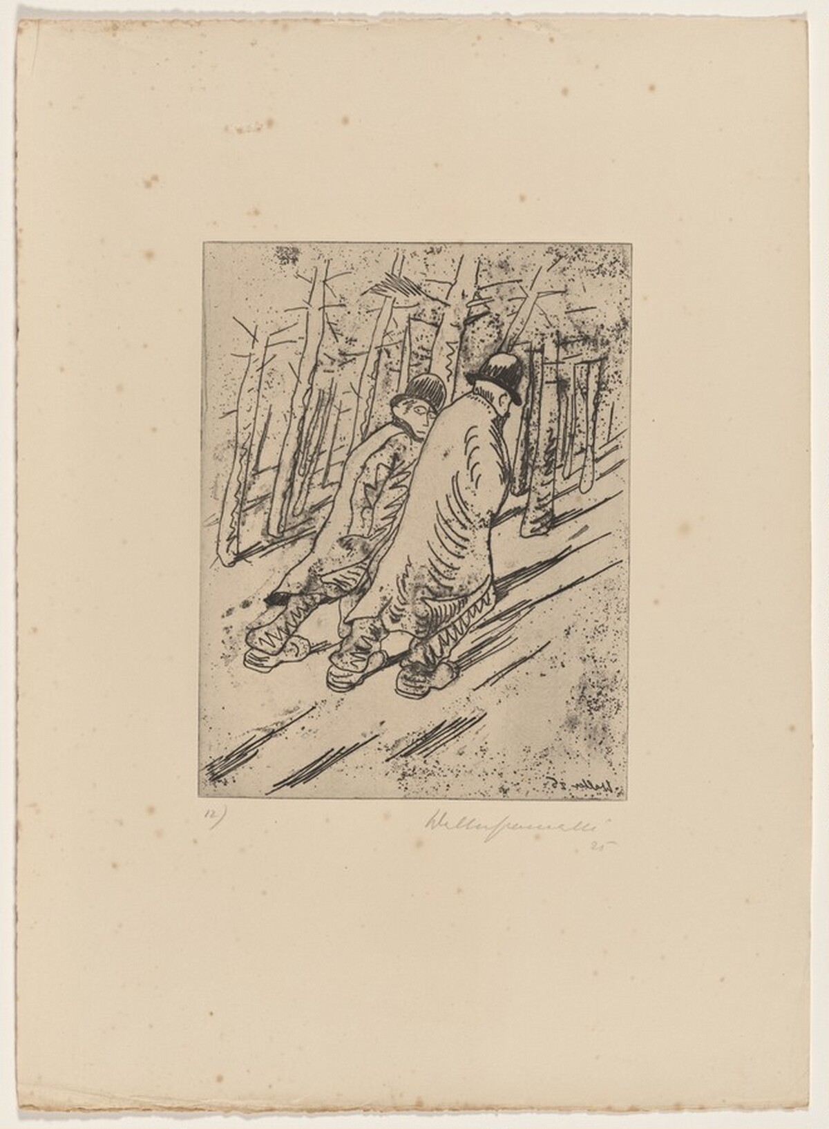 Two Townsmen Hear Uncanny Sounds Arising from the Pond and Run Away by Walter Gramatté