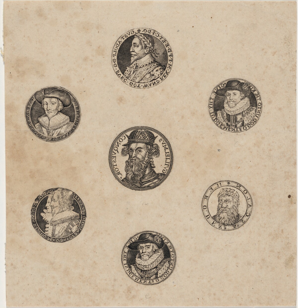 Sheet of Seven Roundels with Portraits by Style of Simon de Passe