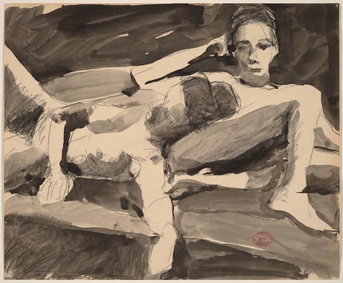 Untitled [reclining nude resting her head on a seated nude] by Richard Diebenkorn