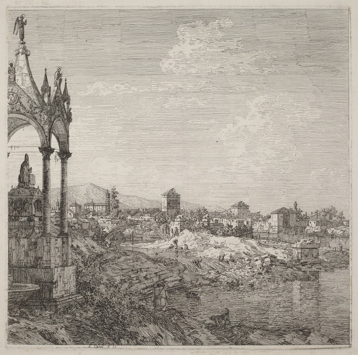 View of a Town with a Bishop's Tomb by Canaletto