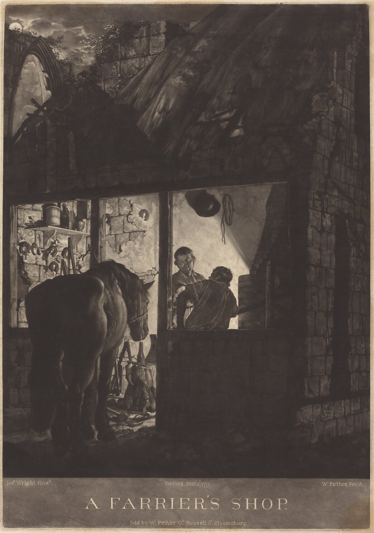 The Farrier's Shop by William Pether after Joseph Wright of Derby