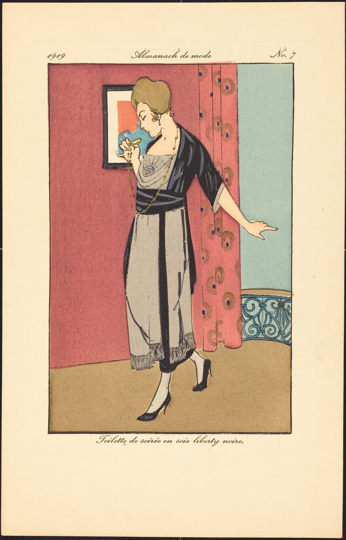 Toilette de soirée en soie liberty noire. by French 20th Century