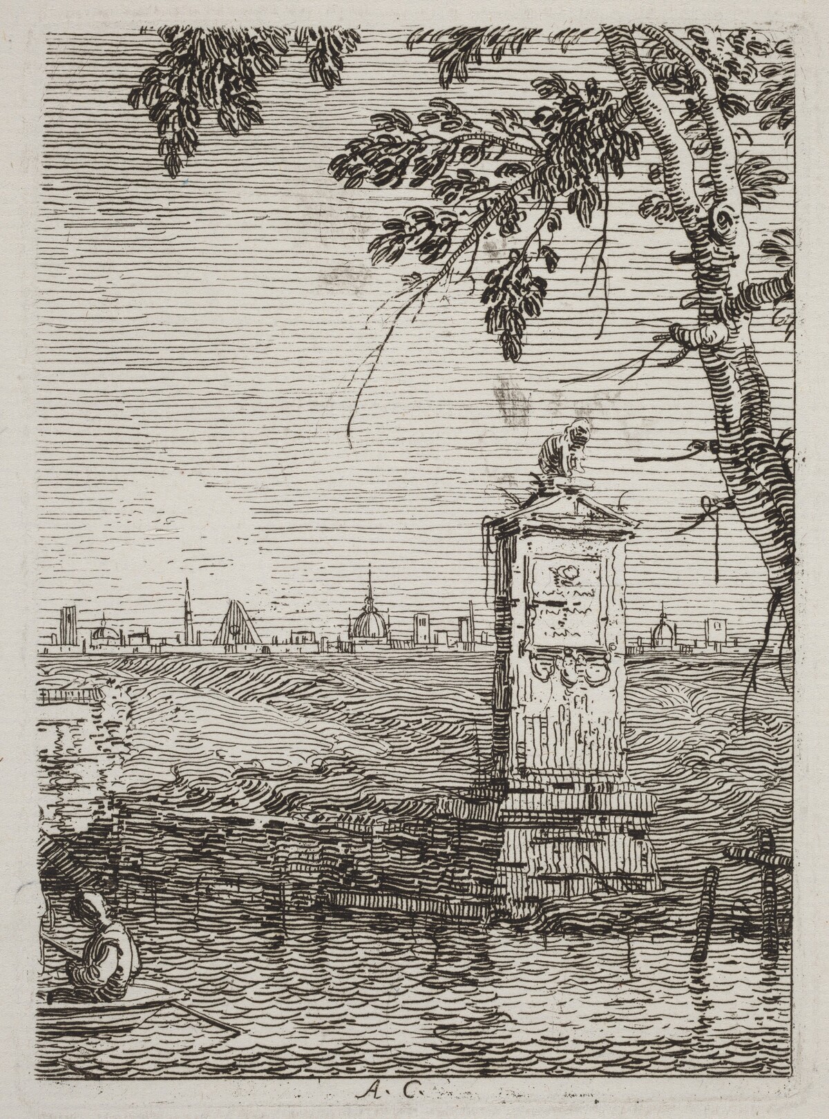 The Little Monument [left] by Canaletto