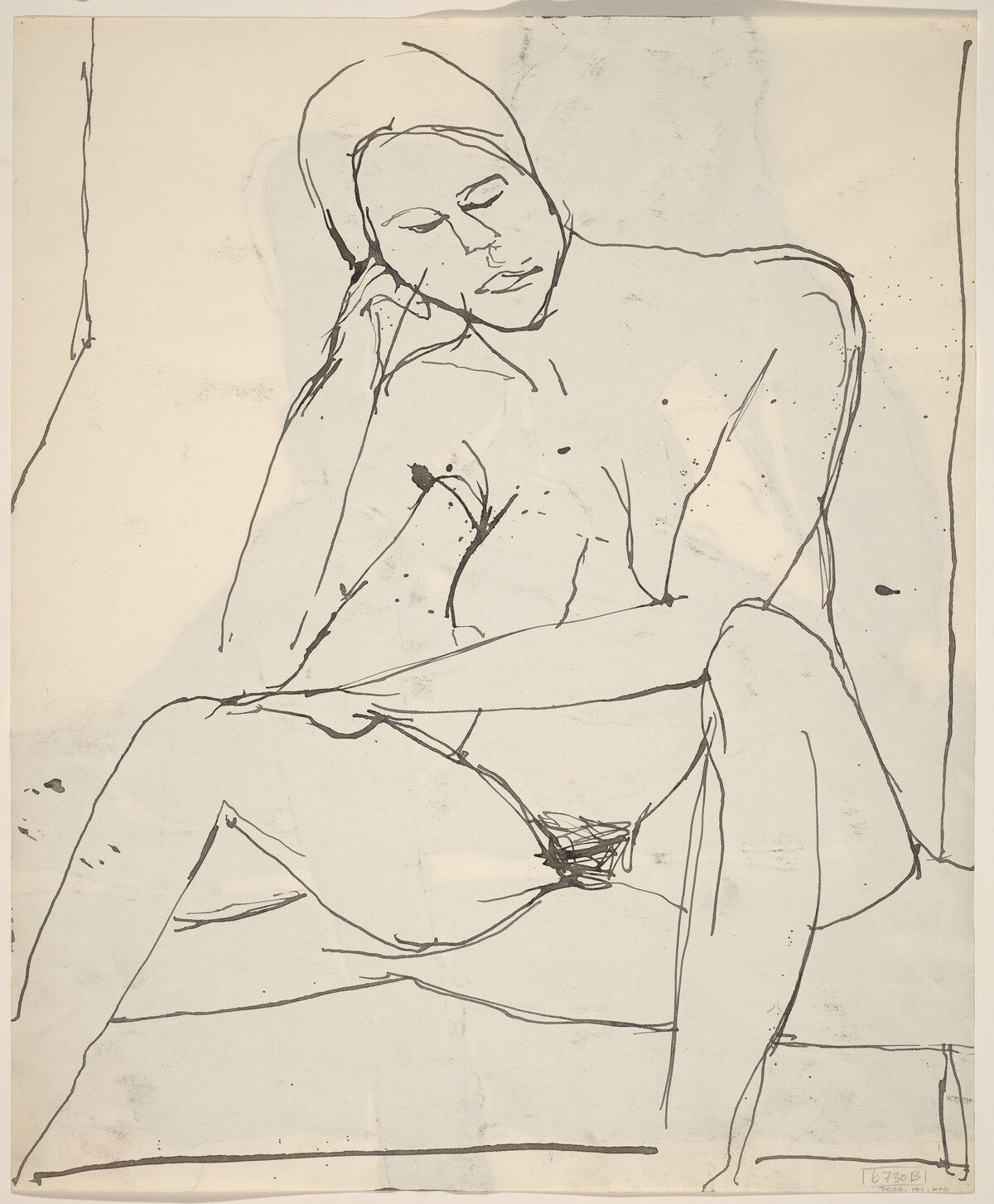 Untitled [seated nude resting her head on her right hand] [verso] by Richard Diebenkorn
