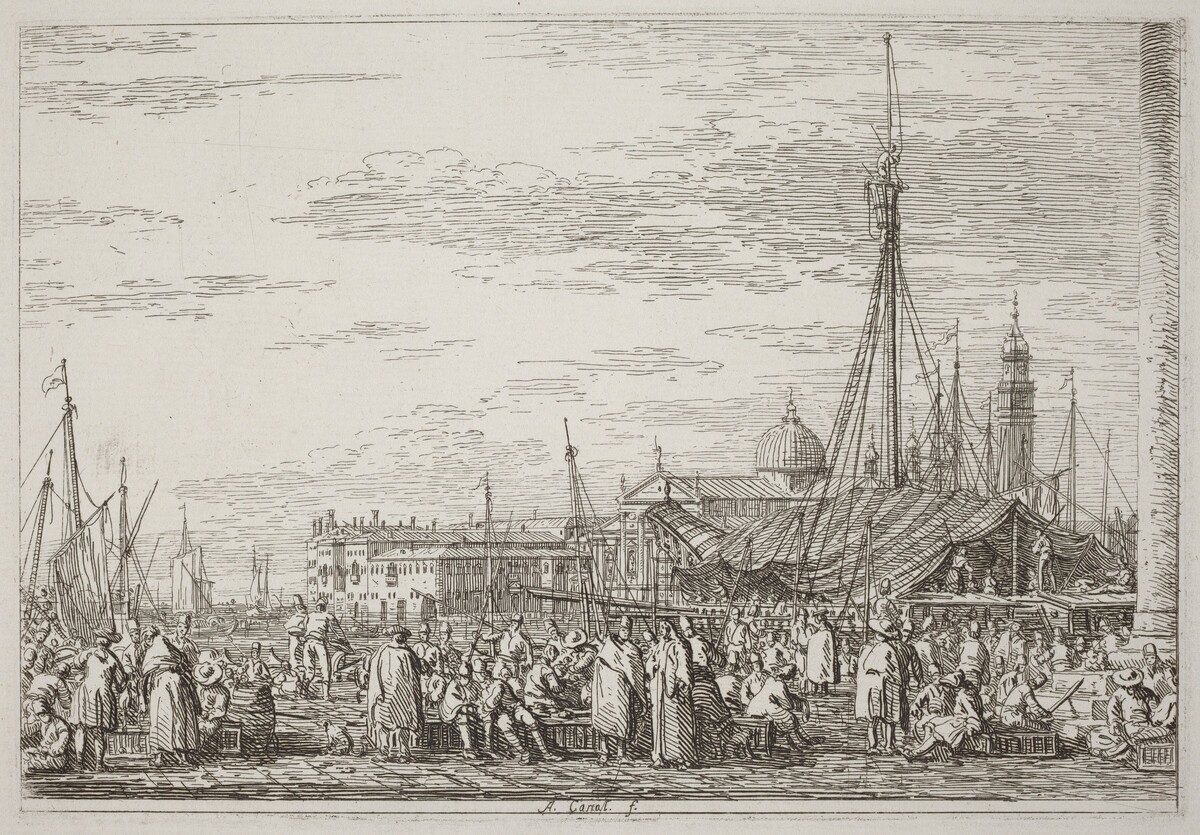 The Market on the Molo [upper left] by Canaletto