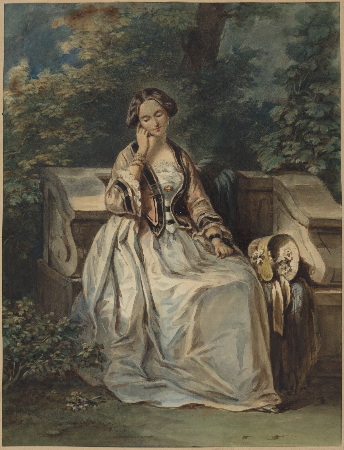 Woman Seated in a Bower by Attributed to Eugène Devéria