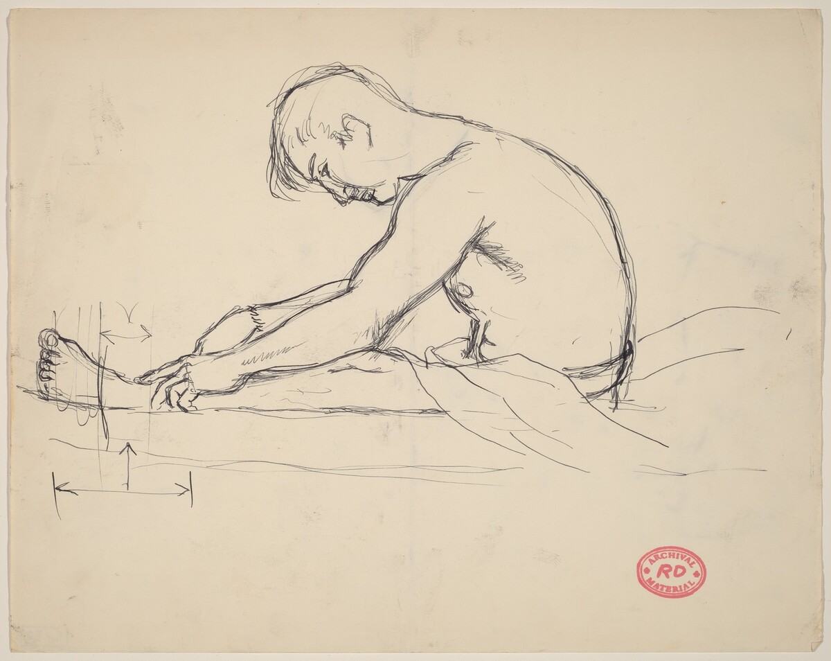 Untitled [side view of a seated man reaching for his ankles] by Richard Diebenkorn