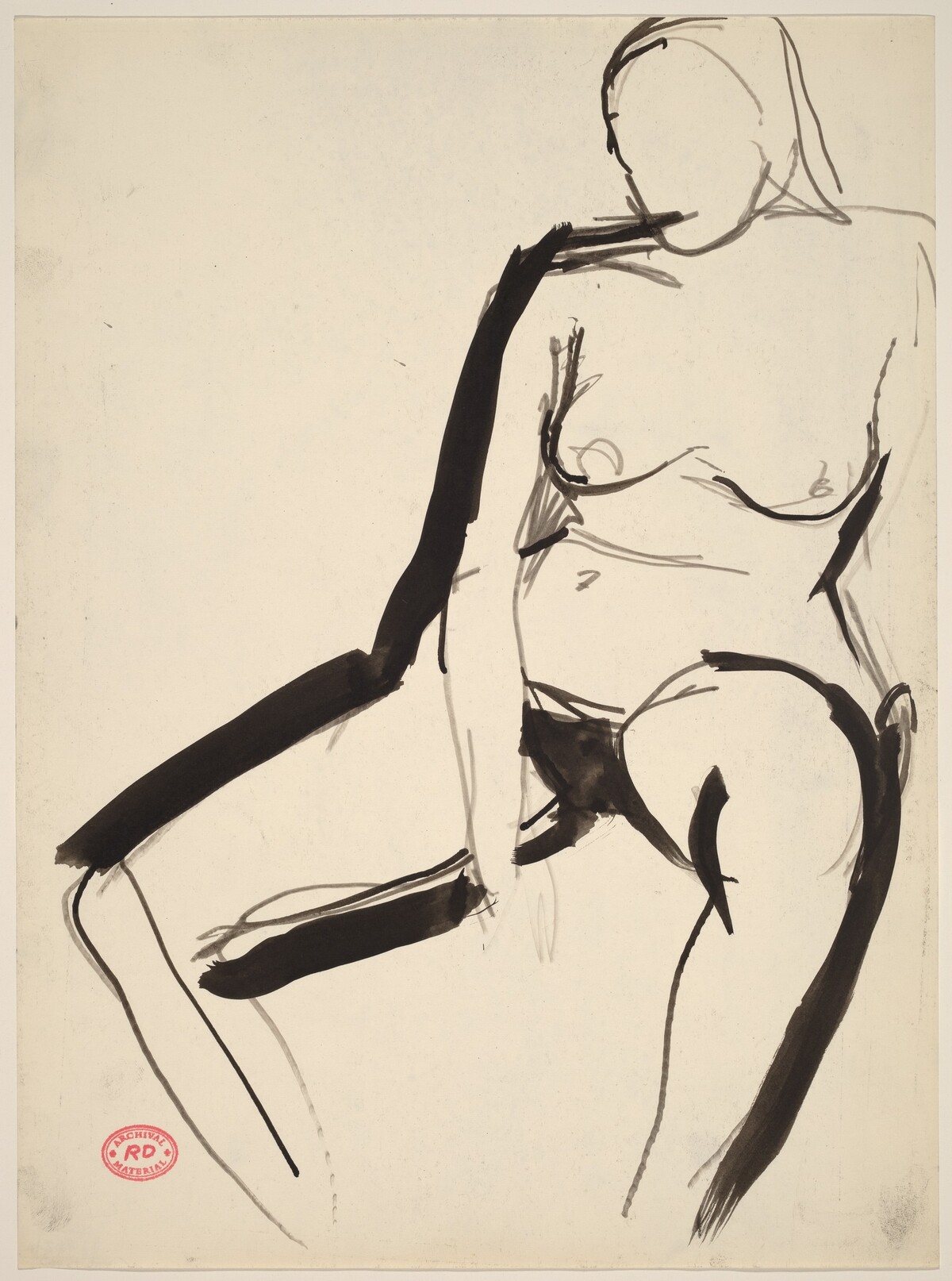 Untitled [seated nude with her right arm resting between her thighs] by Richard Diebenkorn
