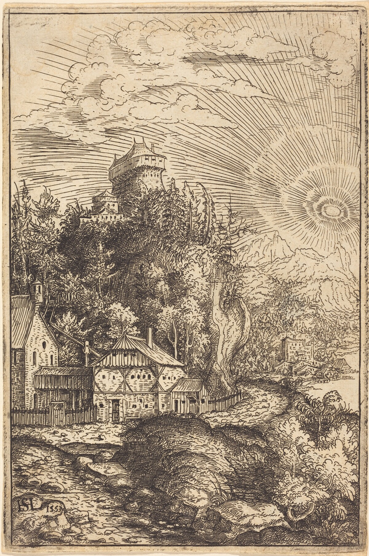 Landscape with a Castle and Radiating Sun by Hanns Lautensack