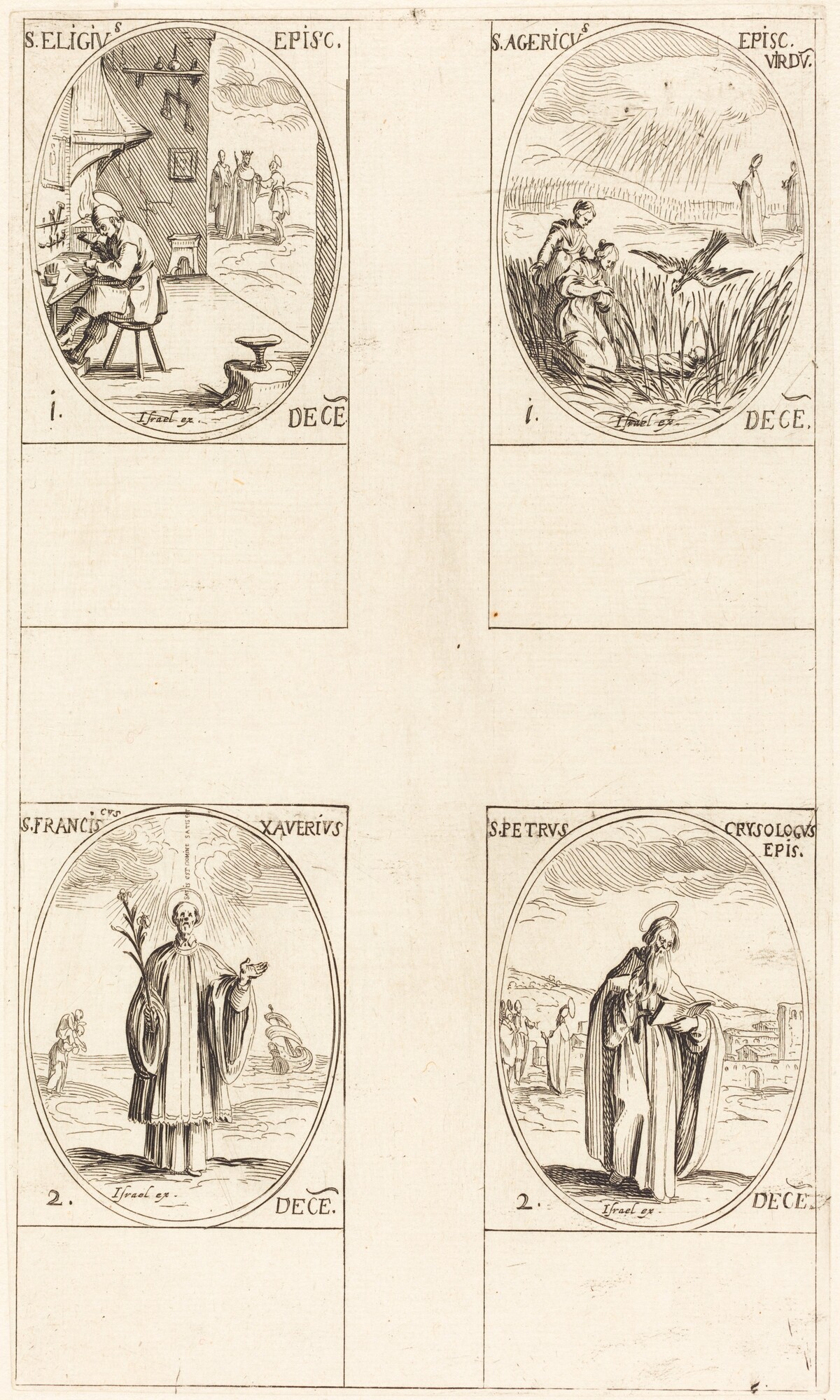 St. Eligius; St. Agericus; St. Francis Xavier; St. Peter Chrysologus by Jacques Callot