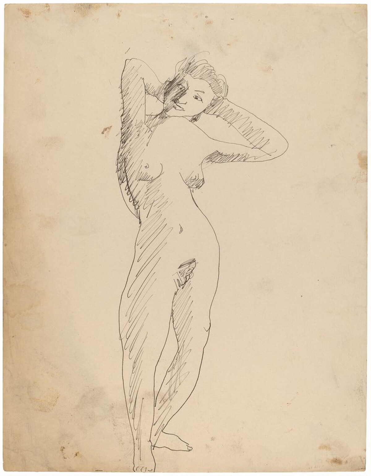 Standing Female Nude in Contraposto Stance with Hands Behind Head by Mark Rothko