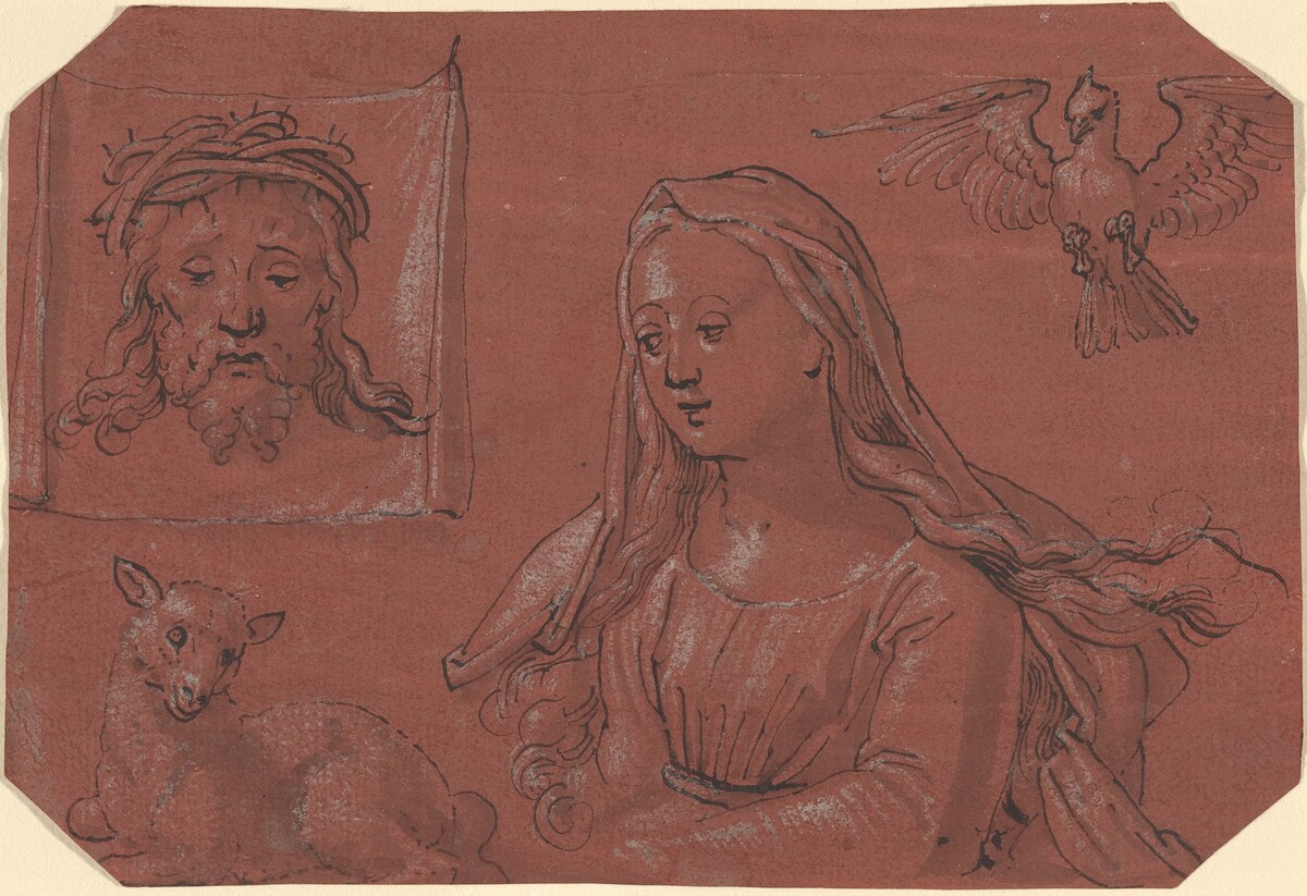 Studies of Sudarium and Saint Agnes by Attributed to Tobias Stimmer
